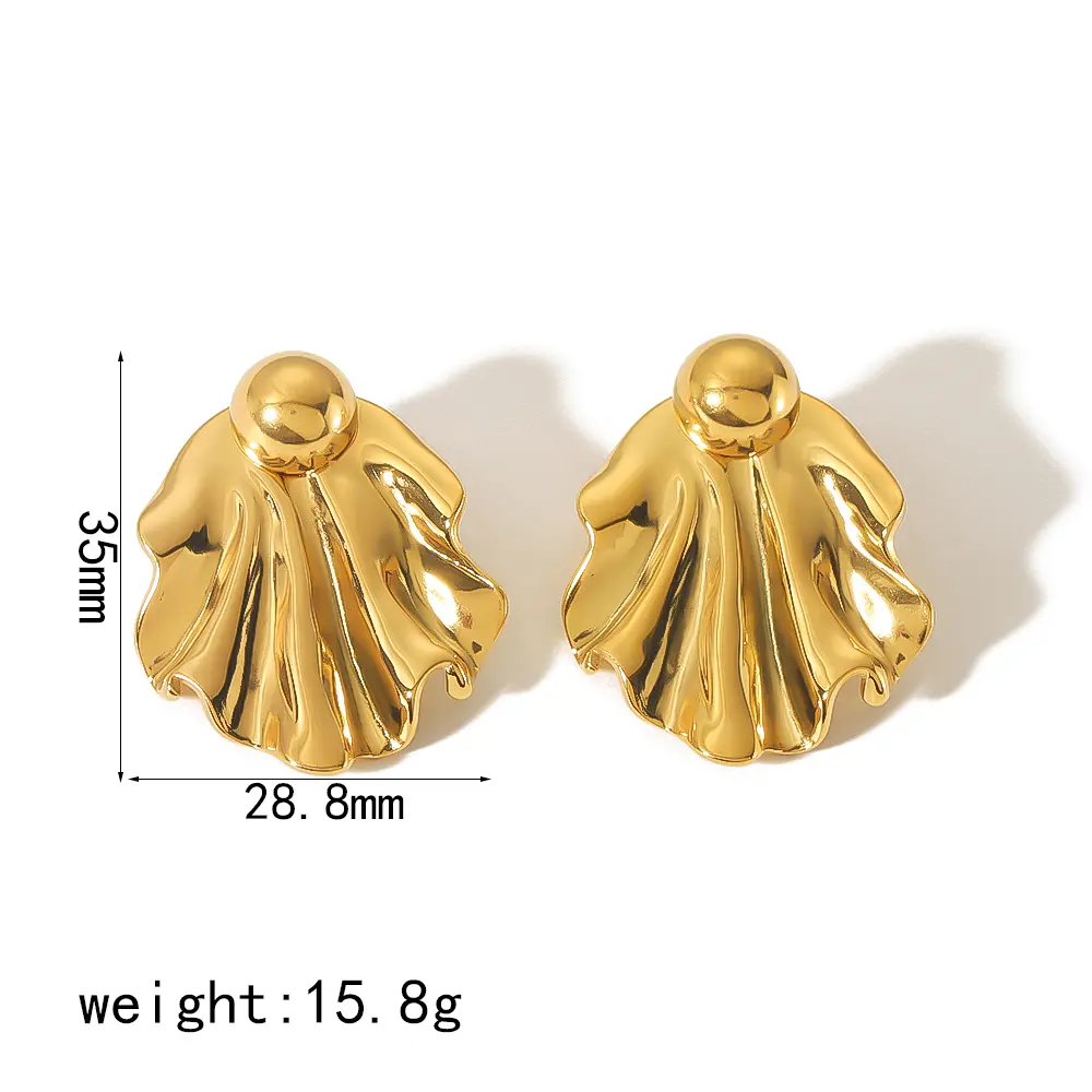 1 par de aretes de acero inoxidable chapados en oro de 18 quilates con diseño irregular y festoneado de estilo novedoso y sencillo para mujer h5 Imagen2